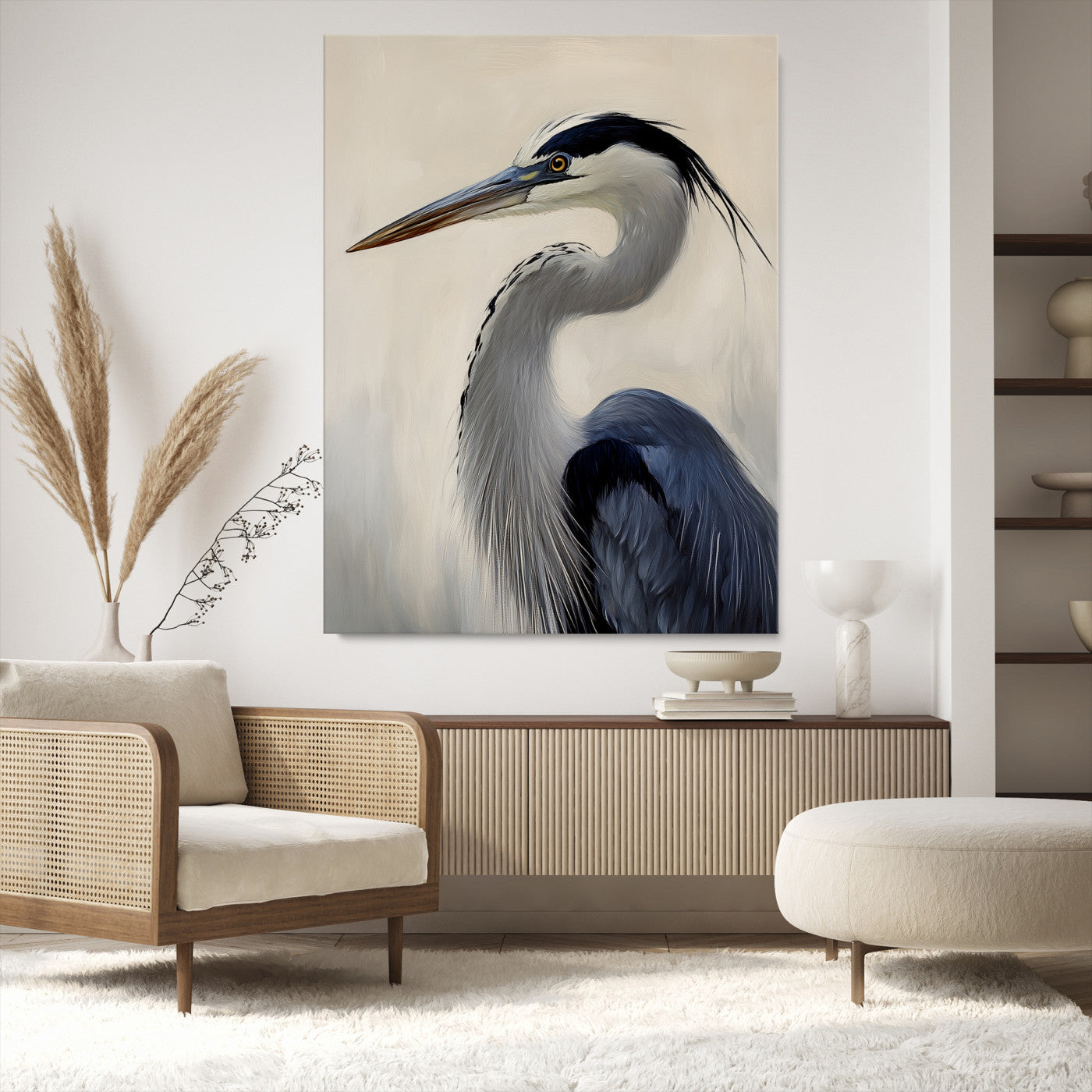 60171823-MGV-CV-24X36-Blue Heron Wall Art Canvas Print, Framed Coastal Bird Theme Art Picture Print, Minimalist Wildlife Perfect Coastal Minimalist