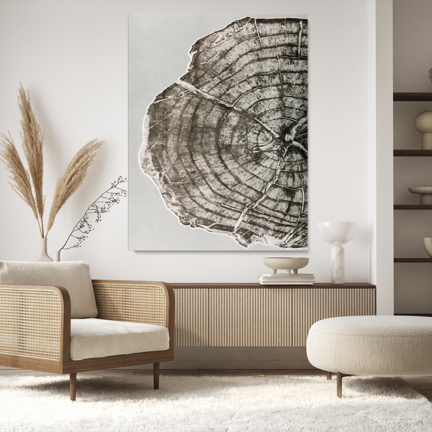 11167473-MGV-CV-24X36-Rustic Wall Decor Wall Art Canvas Print, Framed Modern Lodge Style Art Picture Print, Neutral Wood Slice Perfect Scandinavian