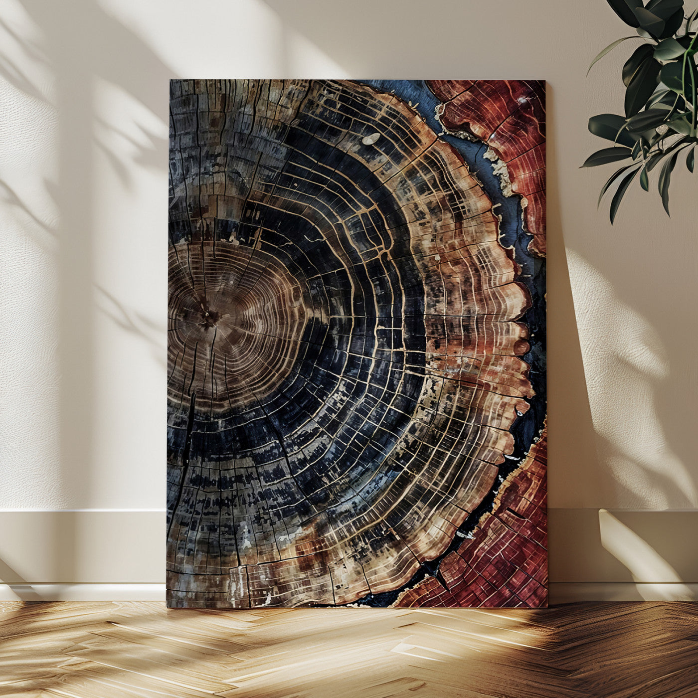 41832869-MGV-CV-24X36-Tree Rings Wall Art Canvas Print, Framed Wood Grain Art Picture Print, Rustic Texture Perfect Rustic Nature Decor Artwork