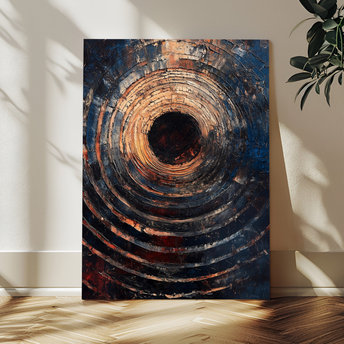 77401573-MGV-CV-24X36-Textured Spiral Wall Art Canvas Print, Framed Abstract Void Art Picture Print, Wooden Vortex Perfect Modern Industrial Decor