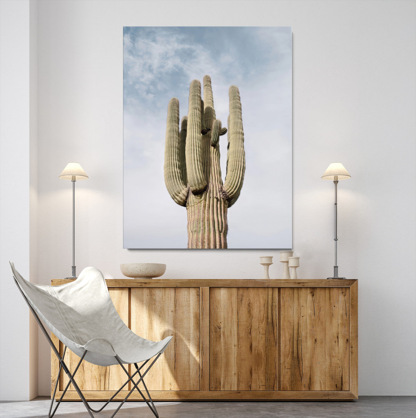 44868276-MGV-CV-24X36-Saguaro Cactus Wall Art Canvas Print, Framed Earthy Desert Art Picture Print, Warm Botanical Perfect Southwestern Boho Decor