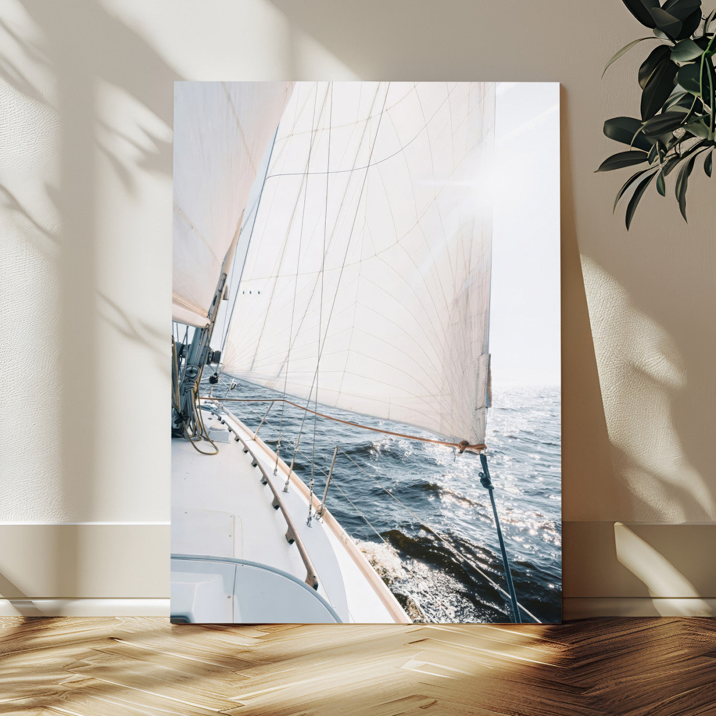 95570785-MGV-CV-24X36-Sailing Boat Wall Art Canvas Print, Framed Bright Nautical Art Picture Print, Sailing Sea Perfect Coastal Minimalist Decor Artwork