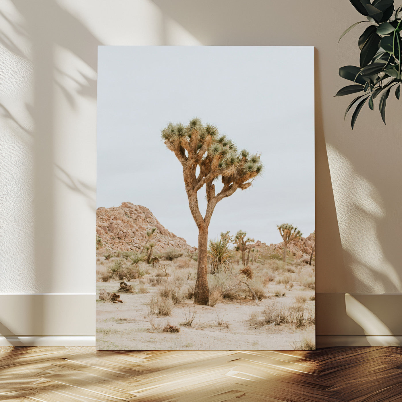 80210318-MGV-CV-24X36-Joshua Tree Wall Art Canvas Print, Framed Desert Minimalism Art Picture Print, Neutral Earth Tones Perfect Southwestern Minimalist