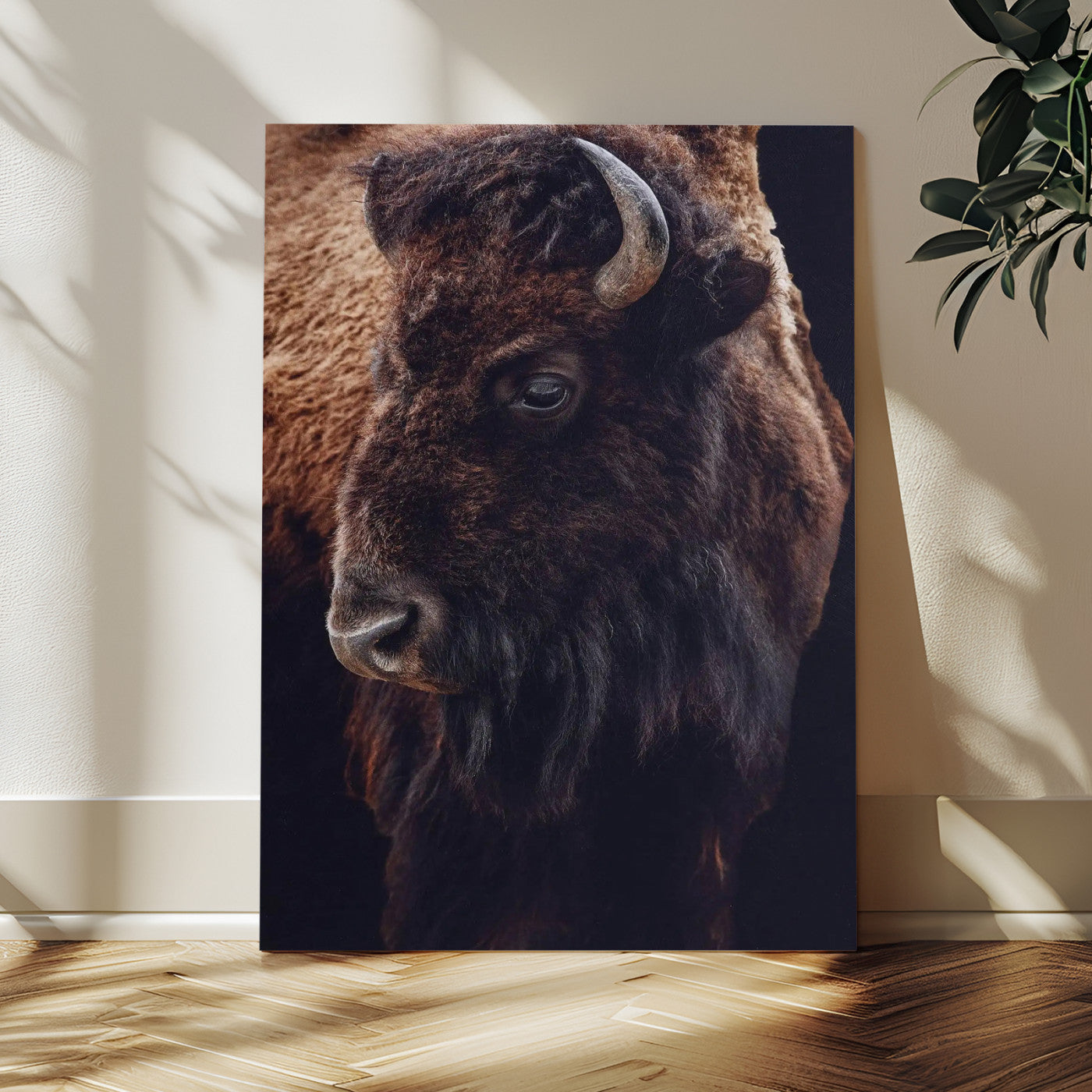 56758157-MGV-CV-24X36-Bison Portrait Wall Art Canvas Print, Framed Rustic Wall Accent Art Picture Print, Lodge Style Perfect Rustic Lodge Decor Artwork