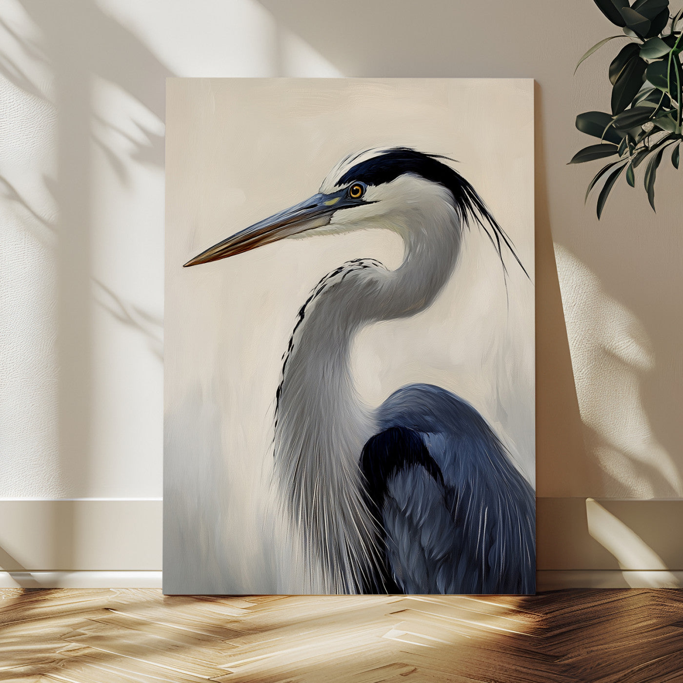 60171823-MGV-CV-24X36-Blue Heron Wall Art Canvas Print, Framed Coastal Bird Theme Art Picture Print, Minimalist Wildlife Perfect Coastal Minimalist