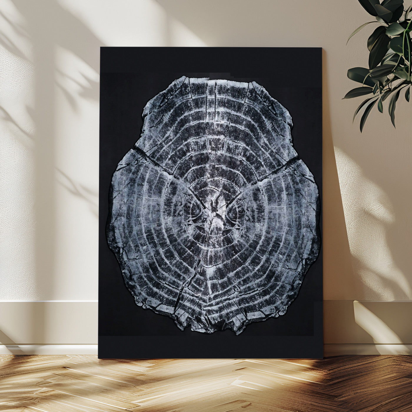 67859667-MGV-CV-24X36-Tree Ring Wall Art Wall Art Canvas Print, Framed Wood Slice Canvas Art Picture Print, Monochrome Nature Decor Perfect Modern