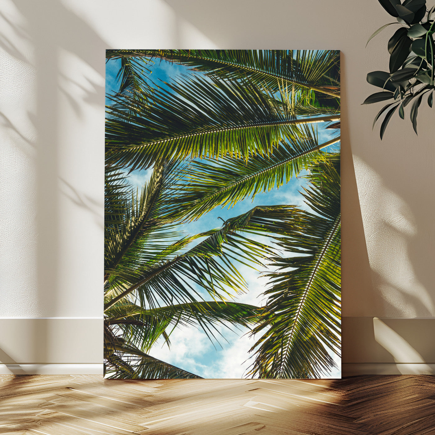 31086560-MGV-CV-24X36-Palm Leaves Wall Art Canvas Print, Framed Tropical Vibes Art Picture Print, Green Foliage Perfect Tropical Boho Decor Artwork