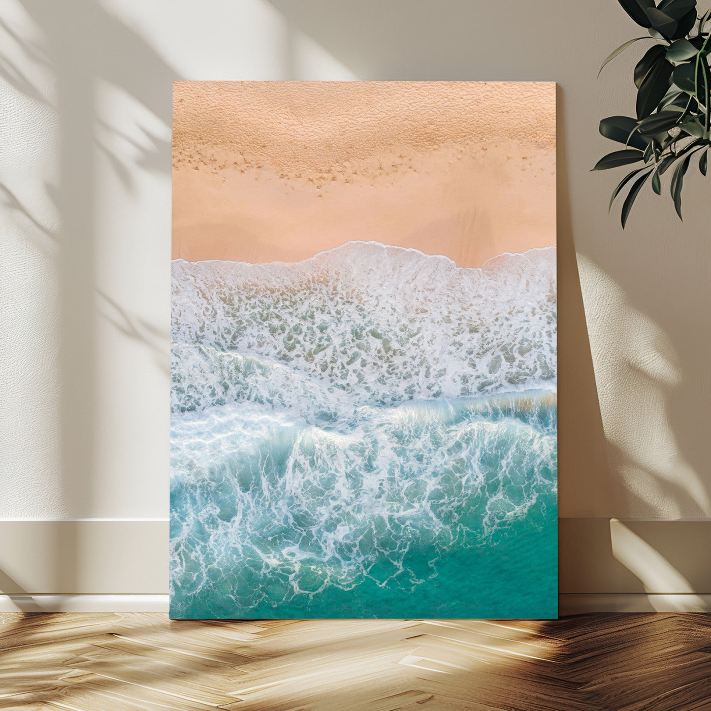 91434062-MGV-CV-24X36-Beach Aerial Wall Art Canvas Print, Framed Soft Waves Art Picture Print, Ocean Tranquility Perfect Coastal Minimalist Decor