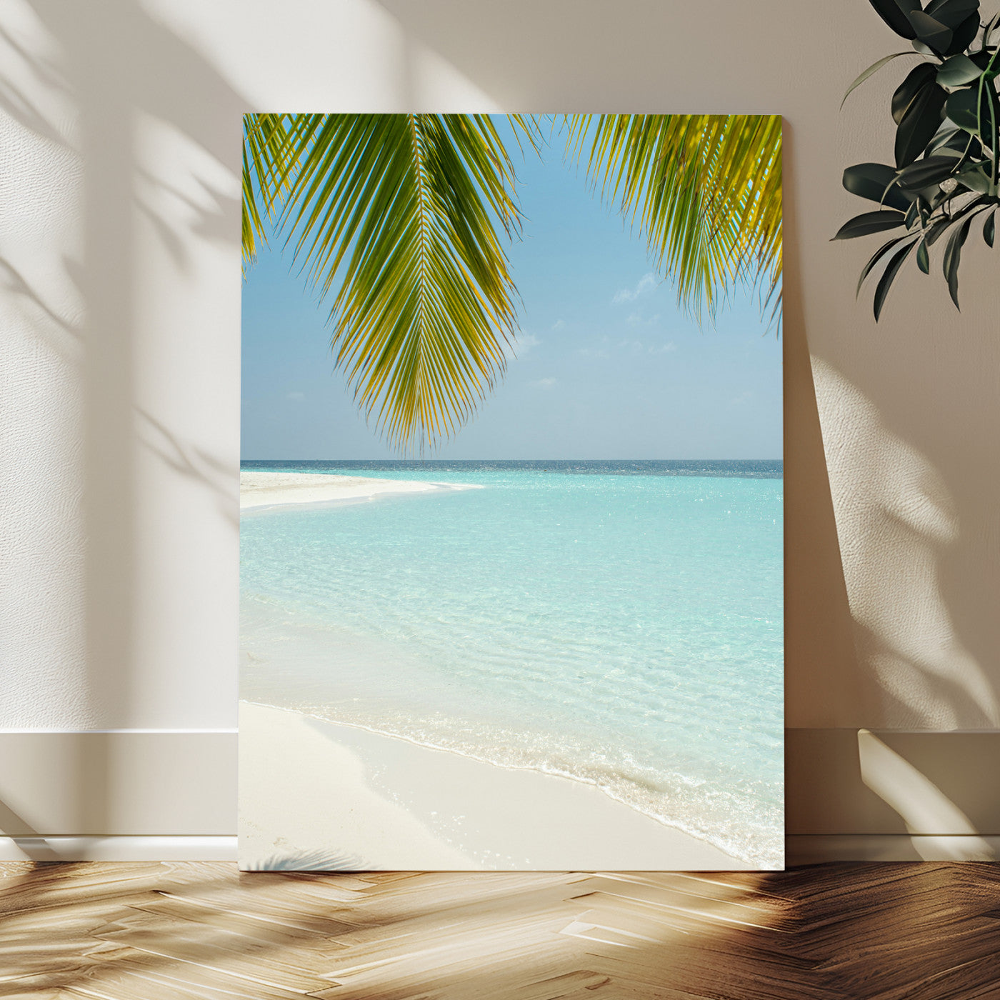 90359351-MGV-CV-24X36-Azure Water Wall Art Canvas Print, Framed Tranquil Island Escape Art Picture Print, Clear Blue Ocean Perfect Coastal Minimalist