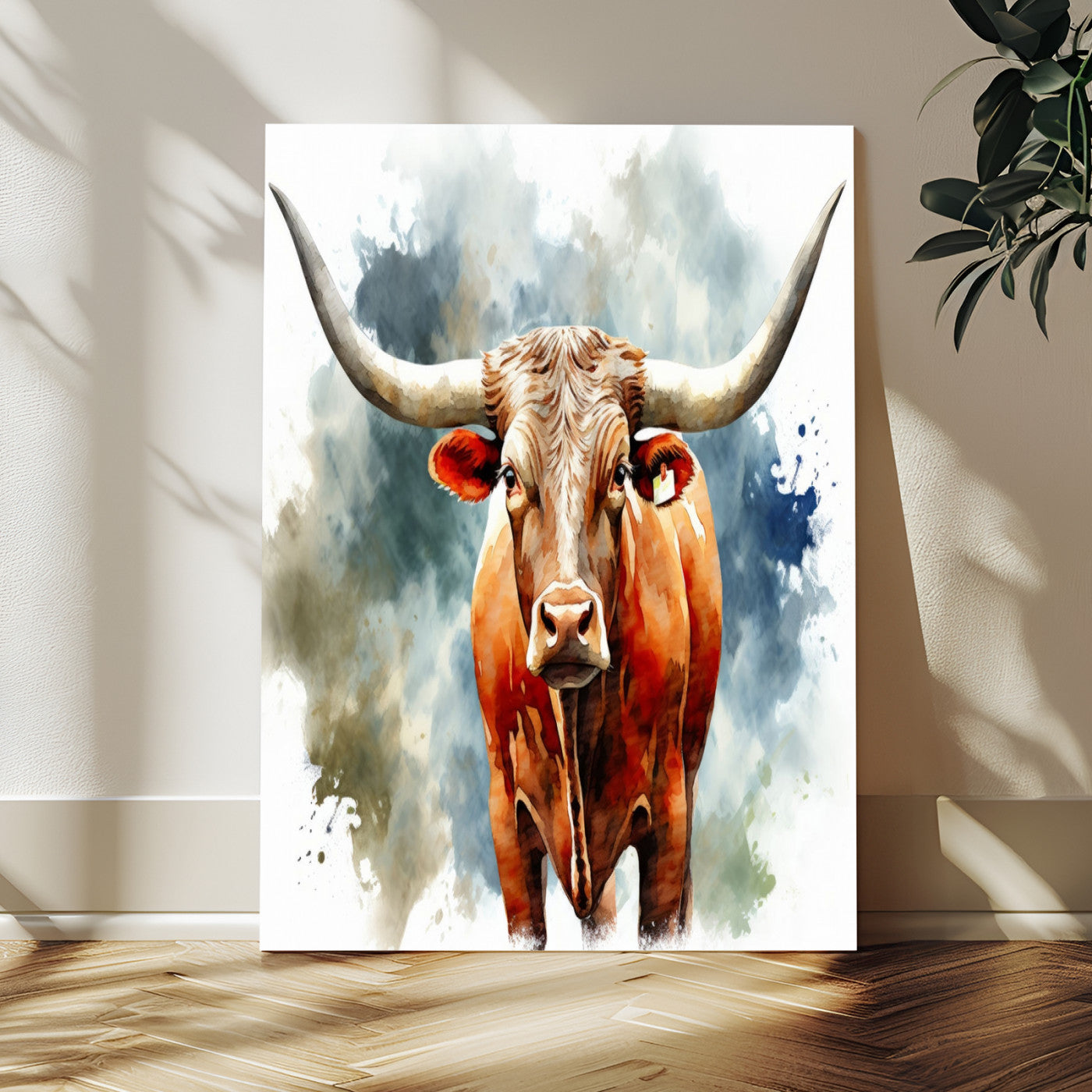 39803-MGV-CV-24X36-Texas Longhorn Wall Art Canvas Print, Framed Rustic Cattle Art Picture Print, Western Bull Perfect Rustic Western Decor Artwork