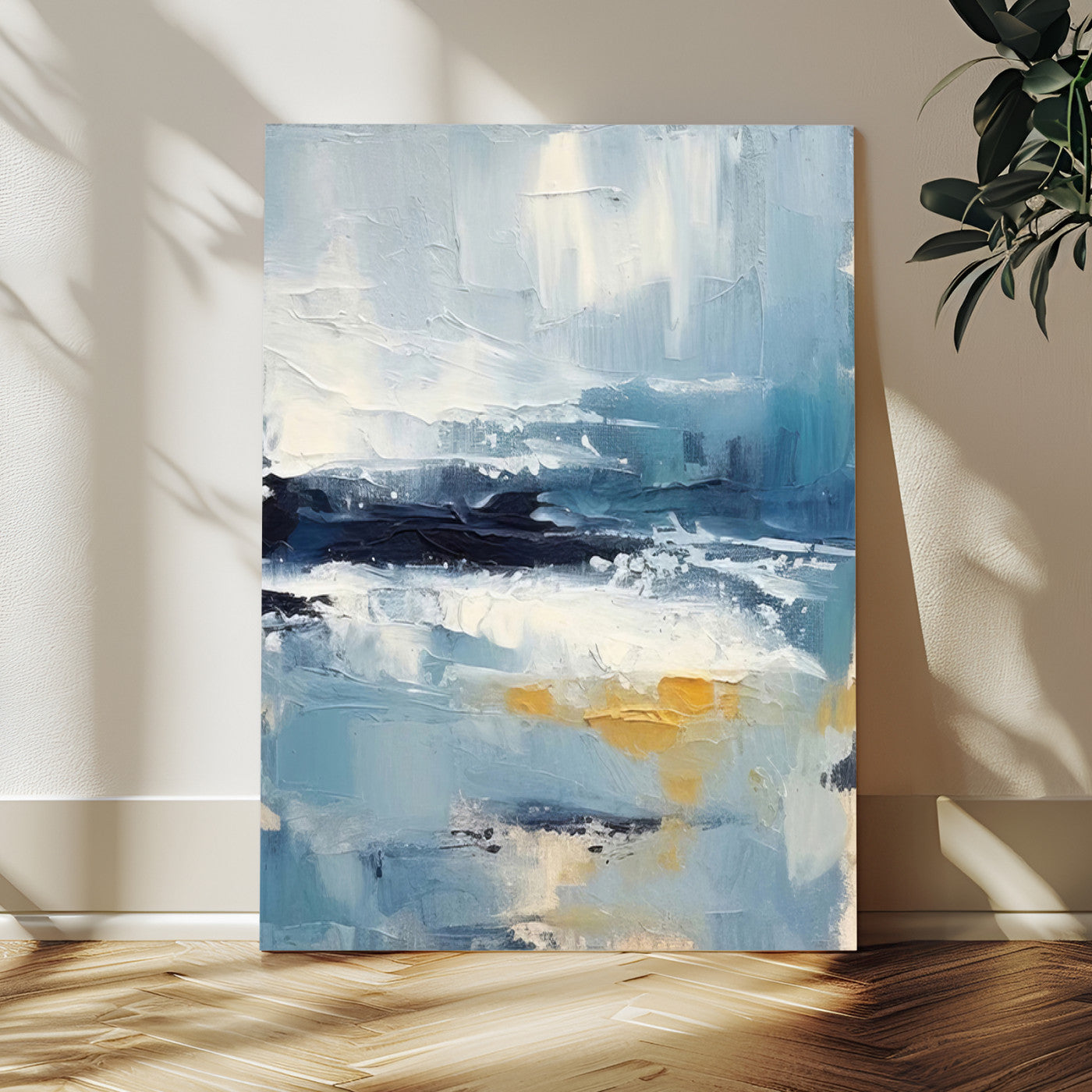 80358-MGV-CV-24X36-Abstract Seascape Wall Art Canvas Print, Framed Coastal Horizon Art Picture Print, Textured Ocean Perfect Minimal Coastal Decor