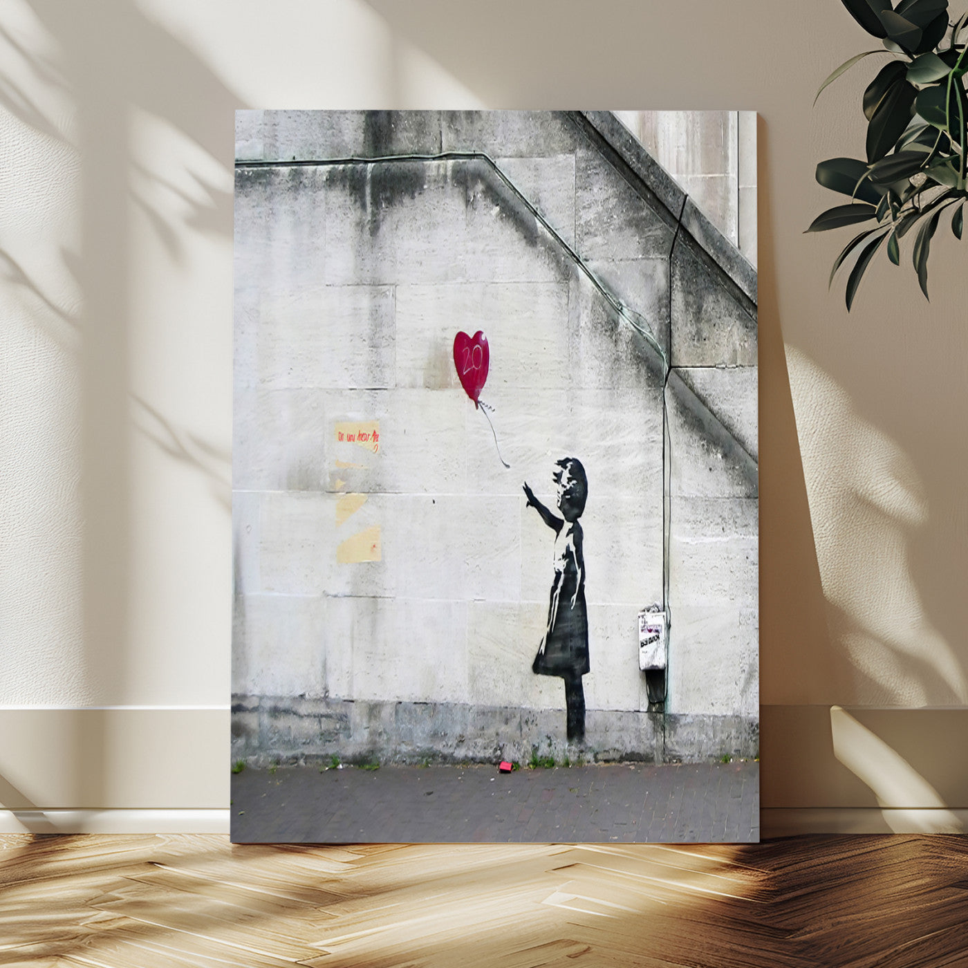 35033-MGV-CV-24X36-Balloon Girl Wall Art Canvas Print, Framed Street Banksy Art Picture Print, Urban Contrast Perfect Minimal Urban Decor Artwork