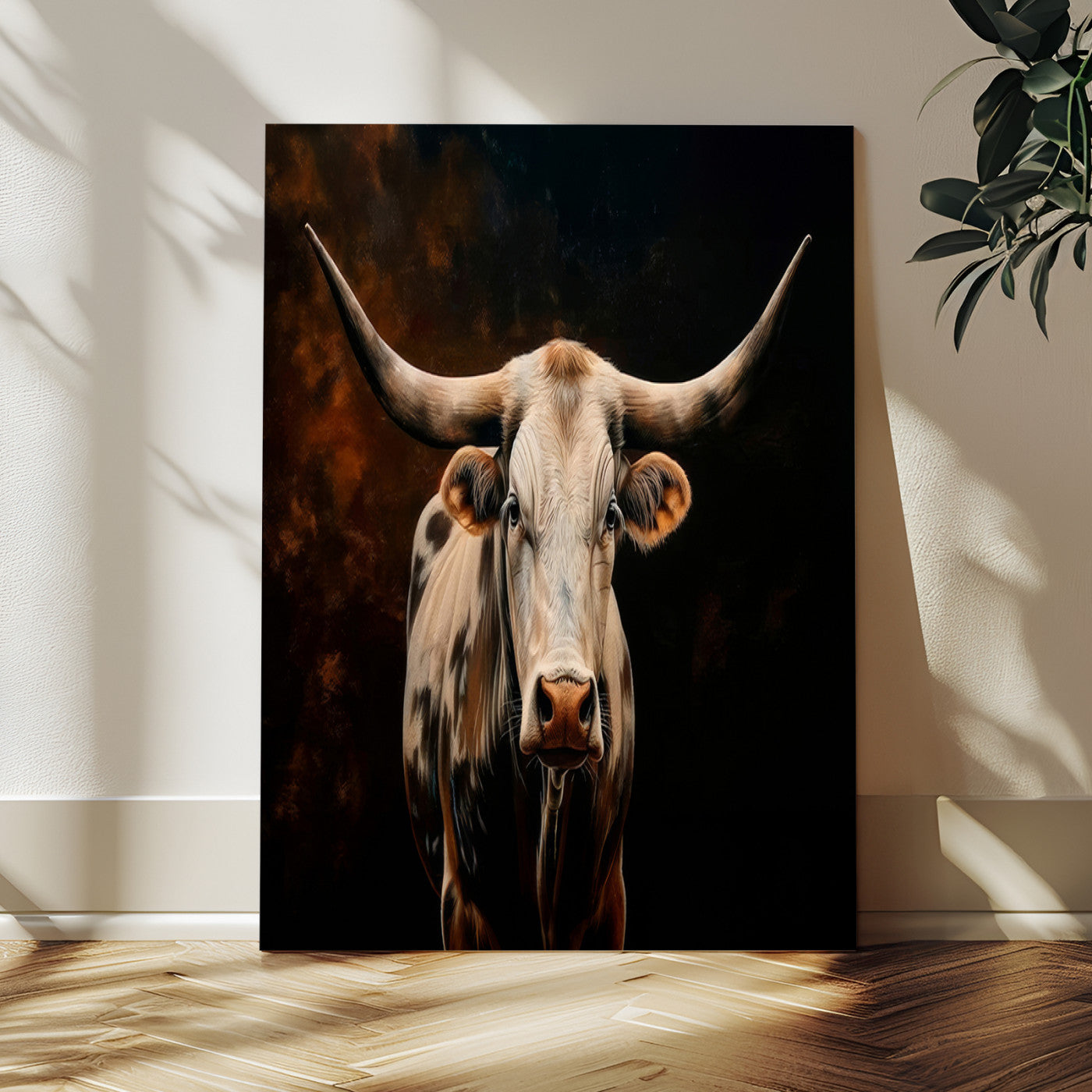 11823-MGV-CV-24X36-Texas Longhorn Wall Art Canvas Print, Framed Western Bull Art Picture Print, Rustic Cow Perfect Rustic Western Decor Artwork
