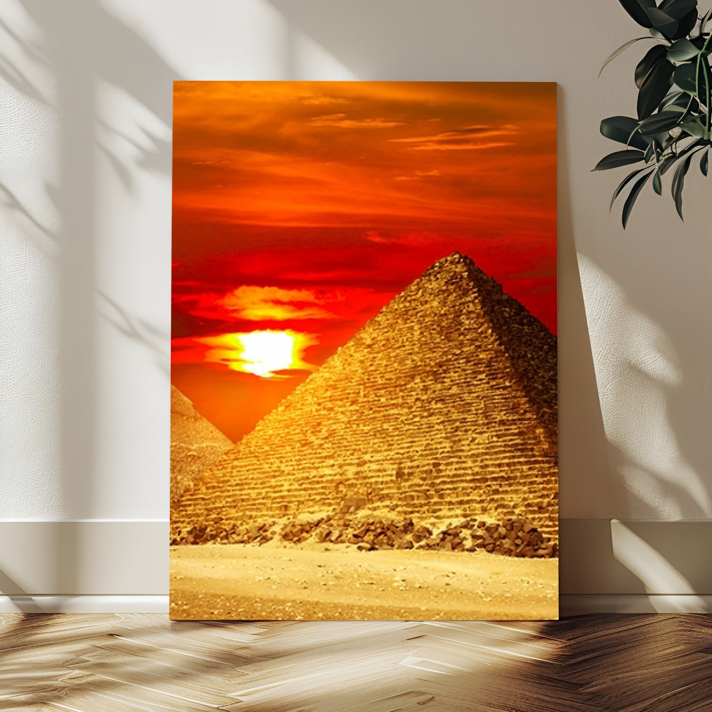 13047-MGV-CV-24X36-Pyramids Giza Wall Art – Golden Sunset Egypt Canvas Print, Ancient World Landmark Photography Decor for Living Room, Office, Study