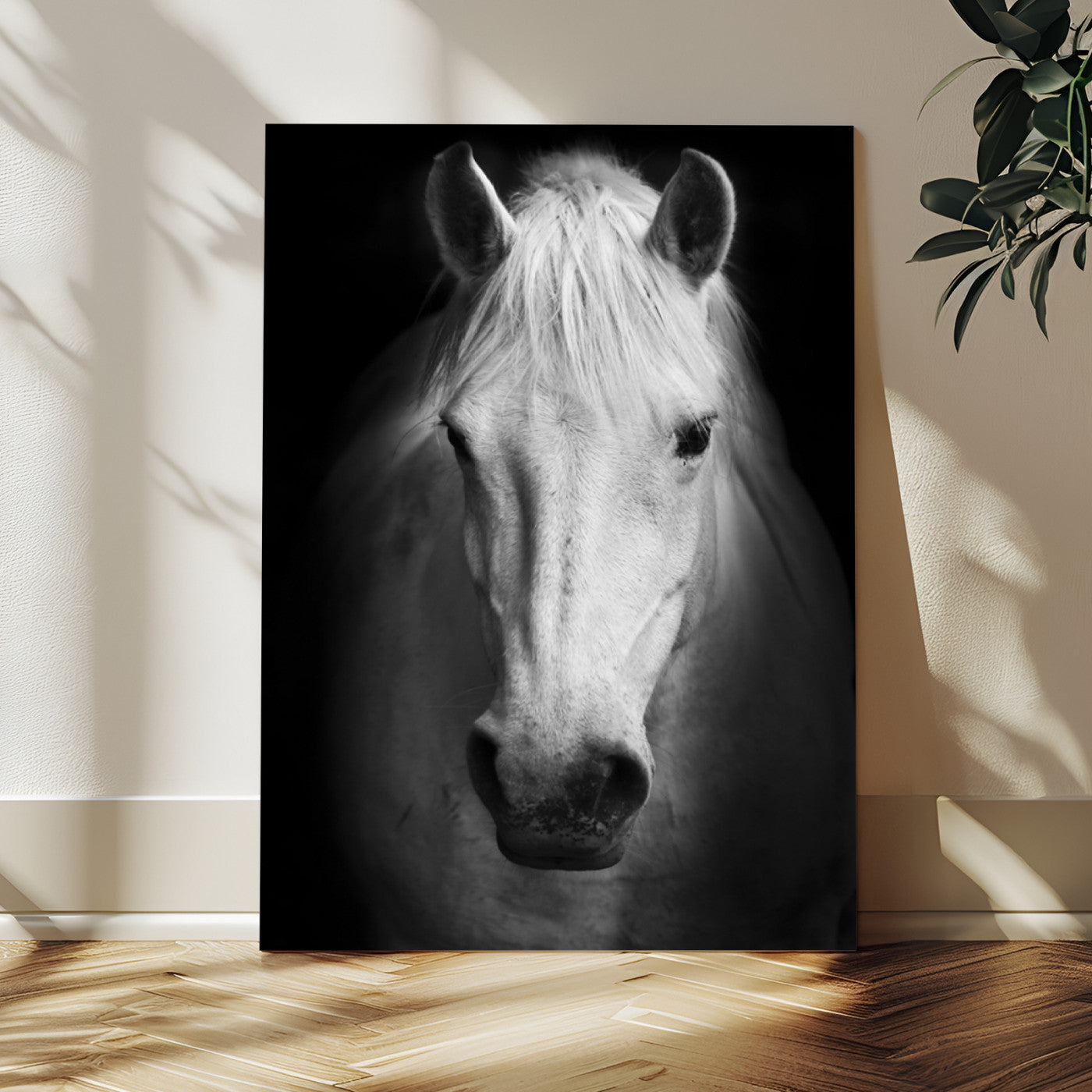 36639-MGV-CV-24X36-Large Wall Art White Horse on Black Background Canvas Print