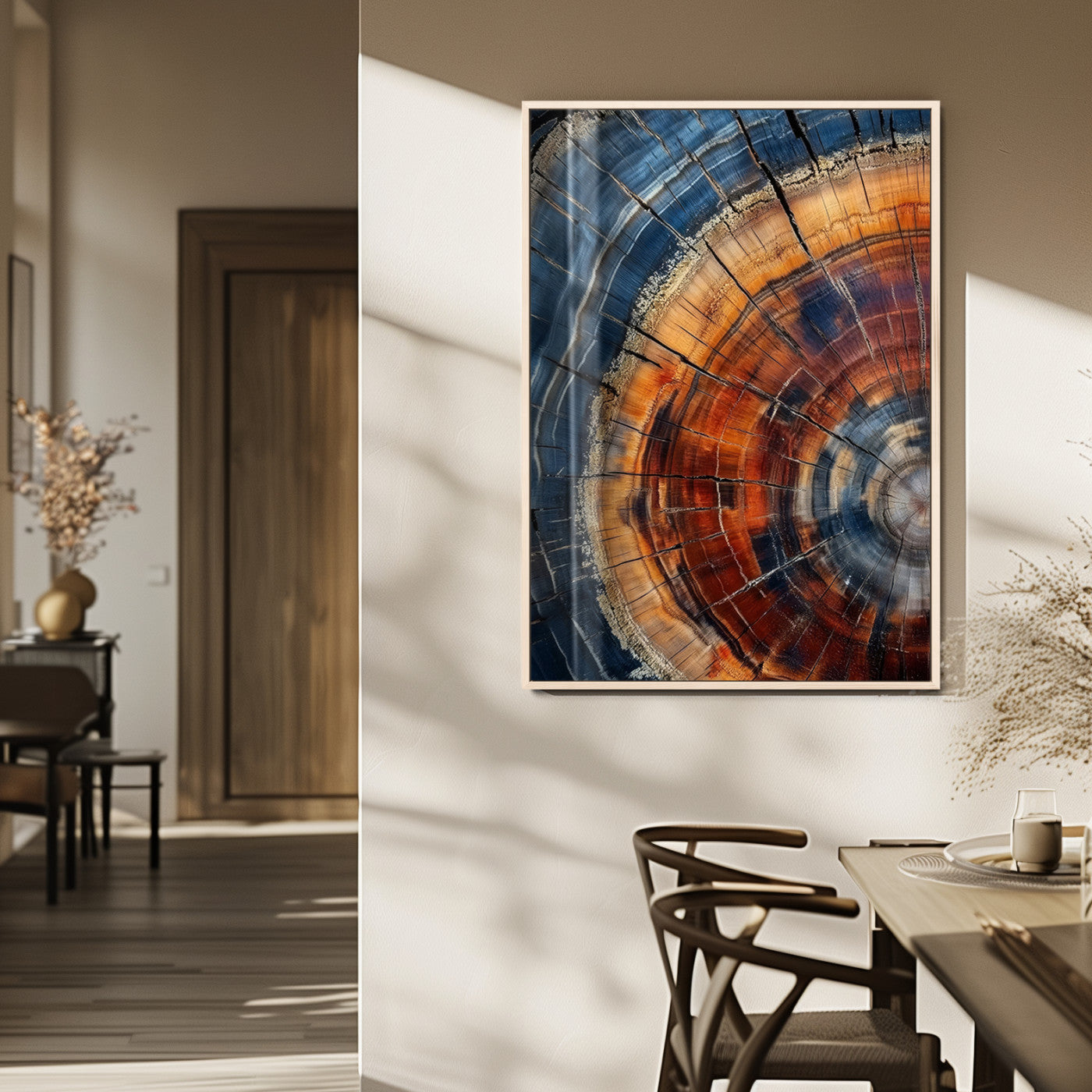 38379387-MGV-CV-24X36-Tree Rings Wall Art Canvas Print, Framed Wood Texture Art Picture Print, Blue Grain Perfect Earthy Modern Decor Artwork