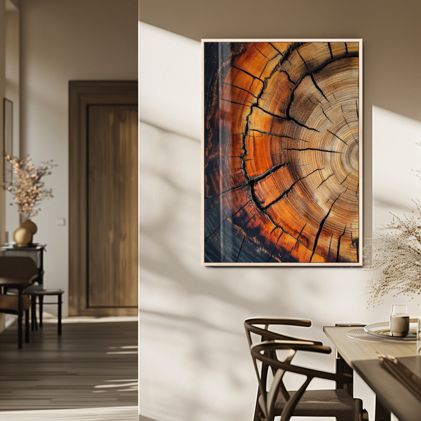 33751185-MGV-FP-48X32-3P_Natural-Tree Rings Wall Art Canvas Print, Framed Wood Detail Art Picture Print, Rustic Texture Perfect Rustic Warm Decor Artwork