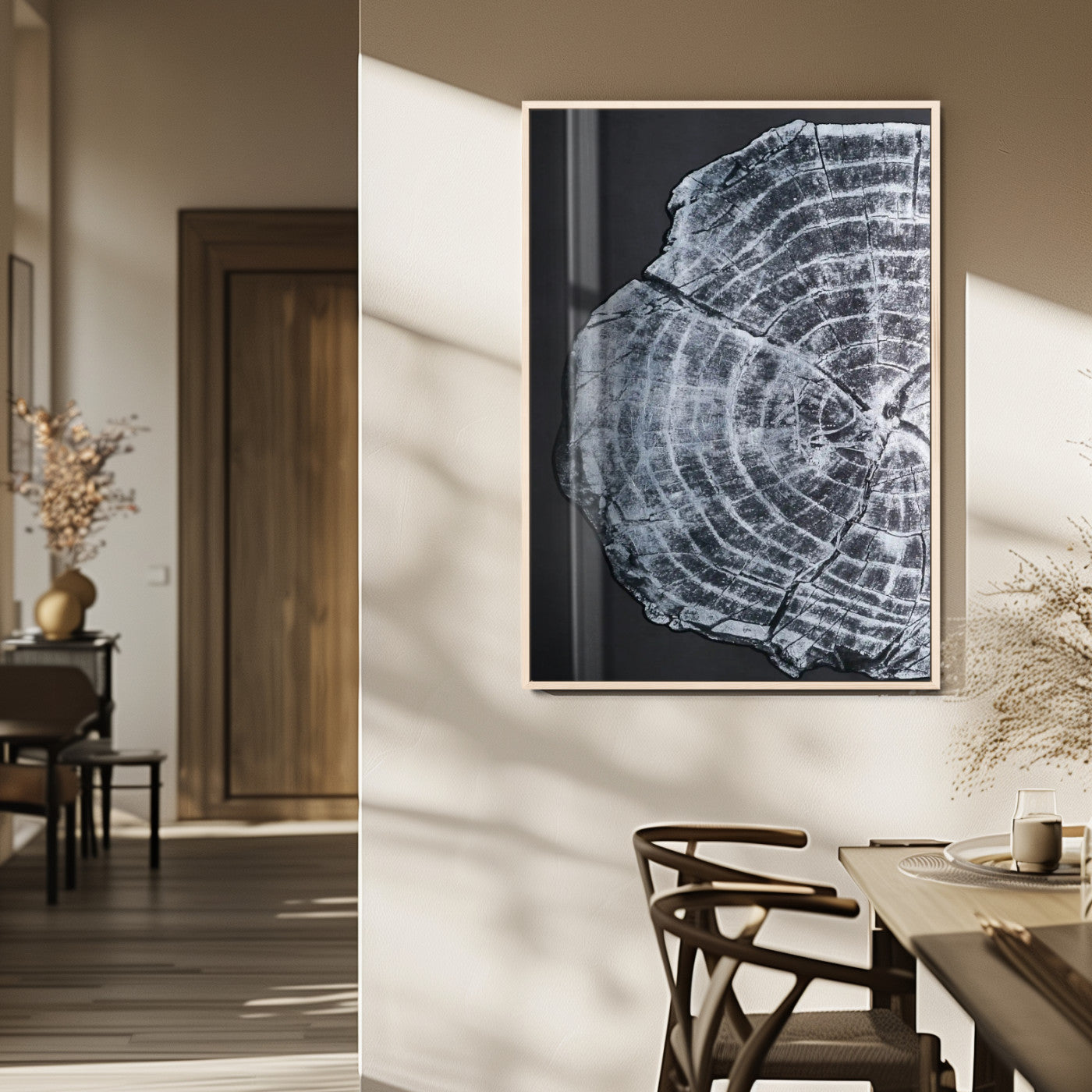 10432121-MGV-FP-48X32-3P_Natural-Tree Ring Canvas Wall Art Canvas Print, Framed Rustic Wood Wall Art Picture Print, Botanical Tree Slice Perfect Modern Lodge Decor