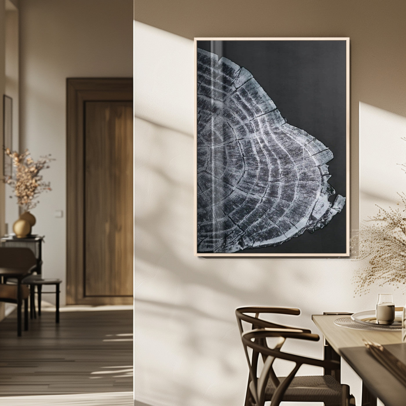 34094020-MGV-FP-48X32-3P_Natural-Tree Ring Canvas Wall Art Canvas Print, Framed Modern Rustic Decor Art Picture Print, Botanical Tree Ring Perfect Modern Rustic