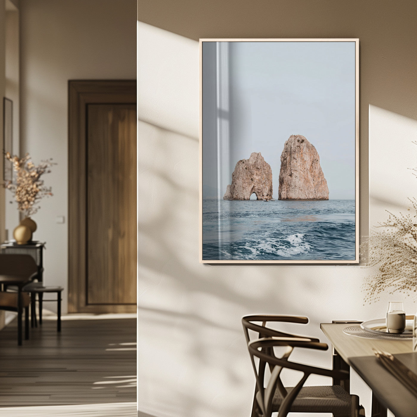 30730262-MGV-FP-48X32-3P_Natural-Coastal Wall Art – Ocean Rock Formation Canvas Print, Dramatic Cliffs and Sea Photography Decor for Bedroom, Living Room, Office,