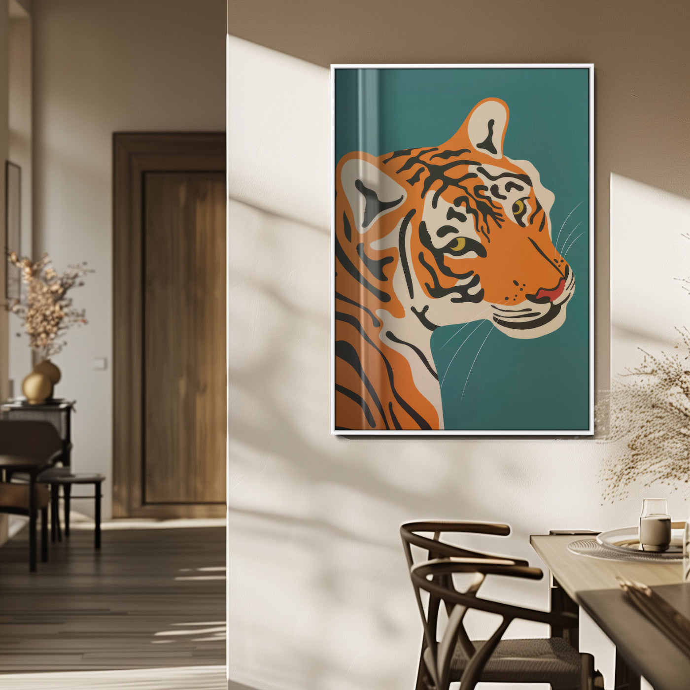 94447-MGV-FP-48X32-3P_White-Tiger Portrait Wall Art – Bold Wildlife Canvas Print of Fierce Jungle Cat Face, Modern Animal Home Decor for Living Room, Office