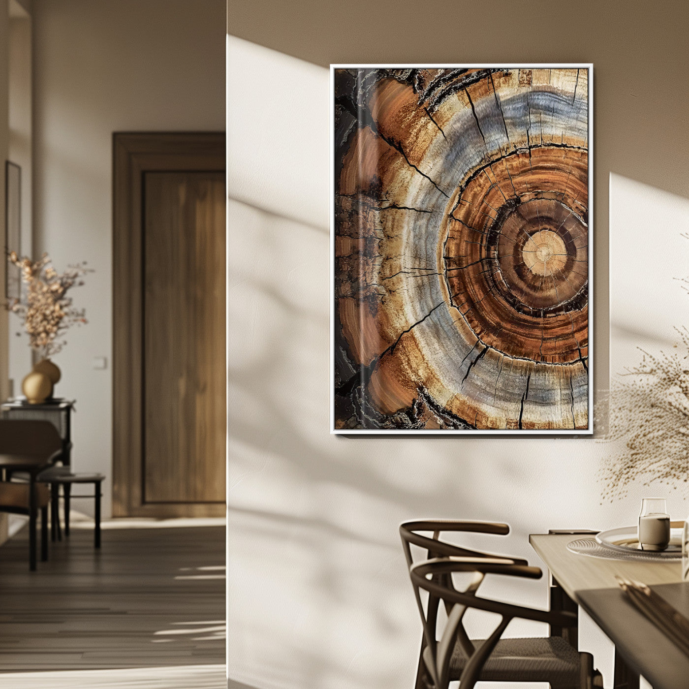 28233914-MGV-FP-48X32-3P_White-Tree Rings Wall Art Canvas Print, Framed Wood Texture Art Picture Print, Rustic Pattern Perfect Rustic Organic Decor Artwork