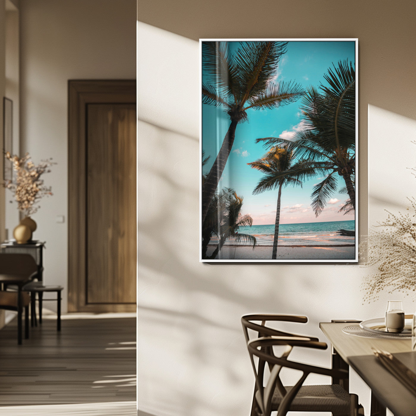 49451039-MGV-CV-24X36-Palm Trees Wall Art Canvas Print, Framed Tropical Beach Art Picture Print, Ocean Breeze Perfect Tropical Coastal Decor Artwork