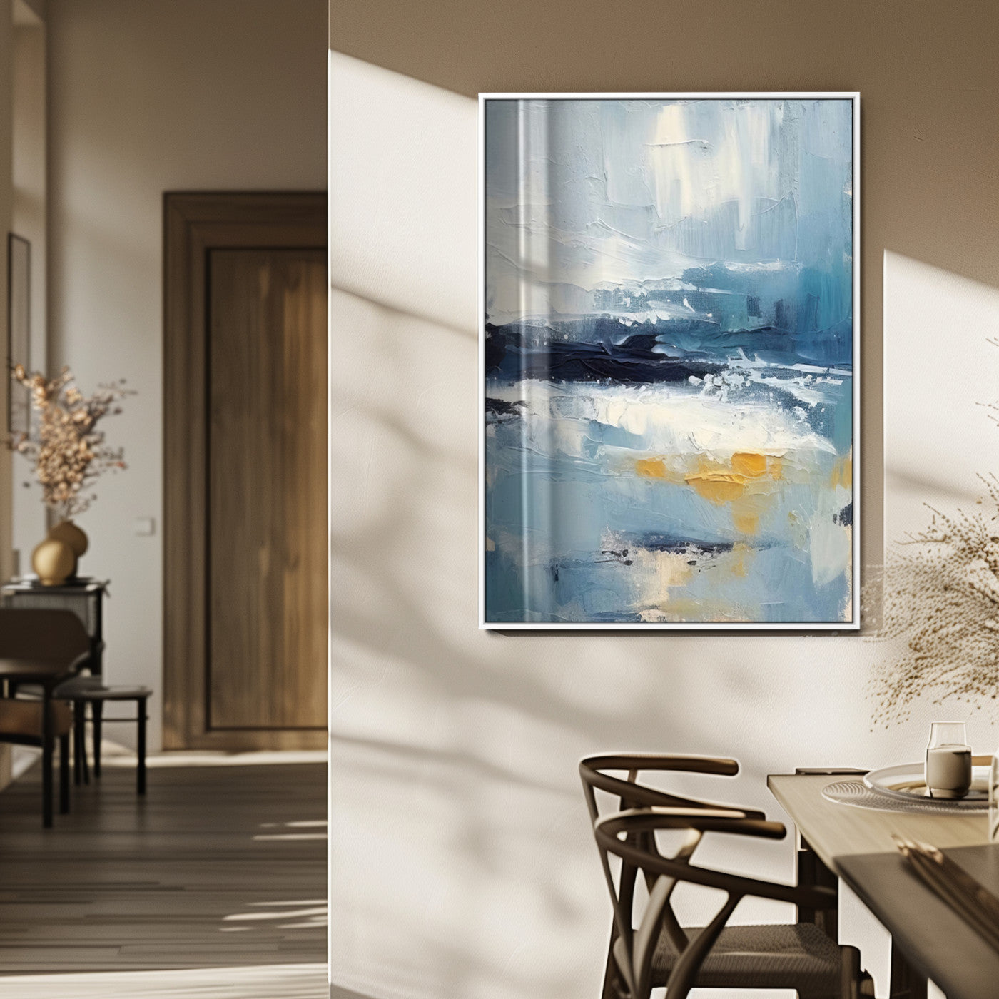 80358-MGV-CV-24X36-Abstract Seascape Wall Art Canvas Print, Framed Coastal Horizon Art Picture Print, Textured Ocean Perfect Minimal Coastal Decor