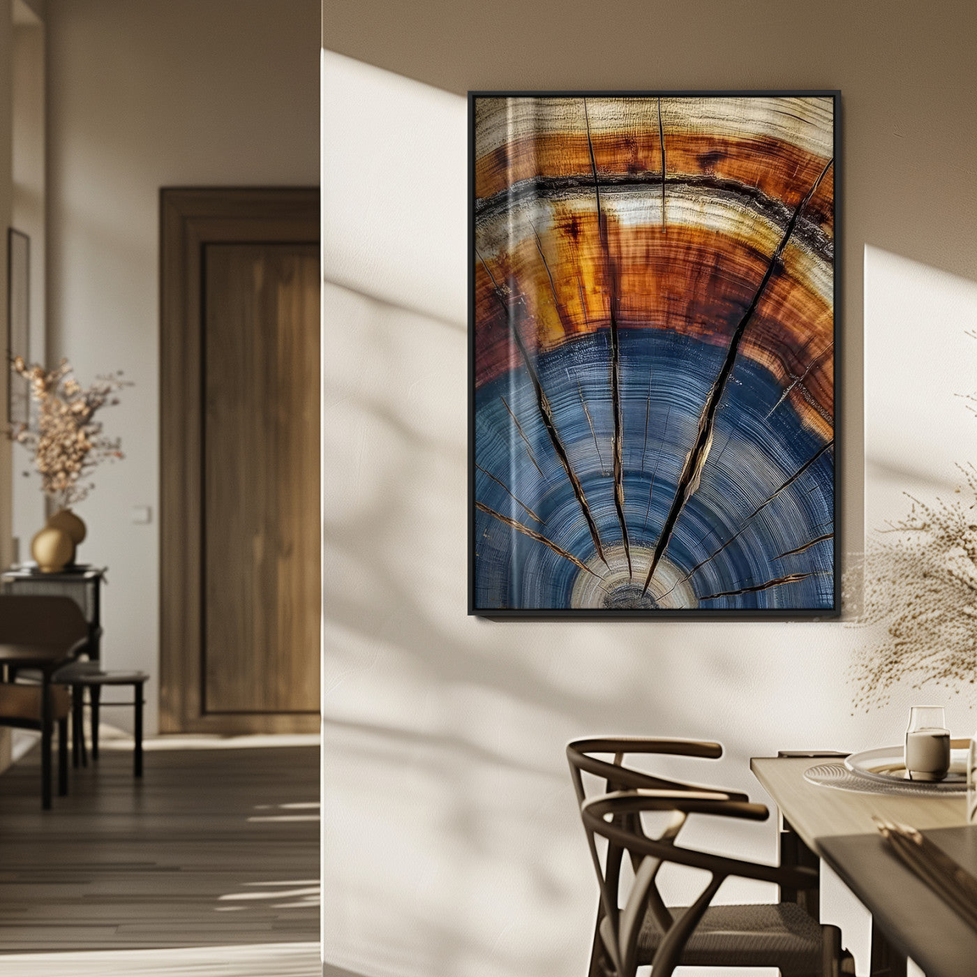 47703729-MGV-FP-48X32-3P_Black-Tree Rings Wall Art Canvas Print, Framed Wood Texture Art Picture Print, Blue Grain Perfect Rustic Modern Decor Artwork