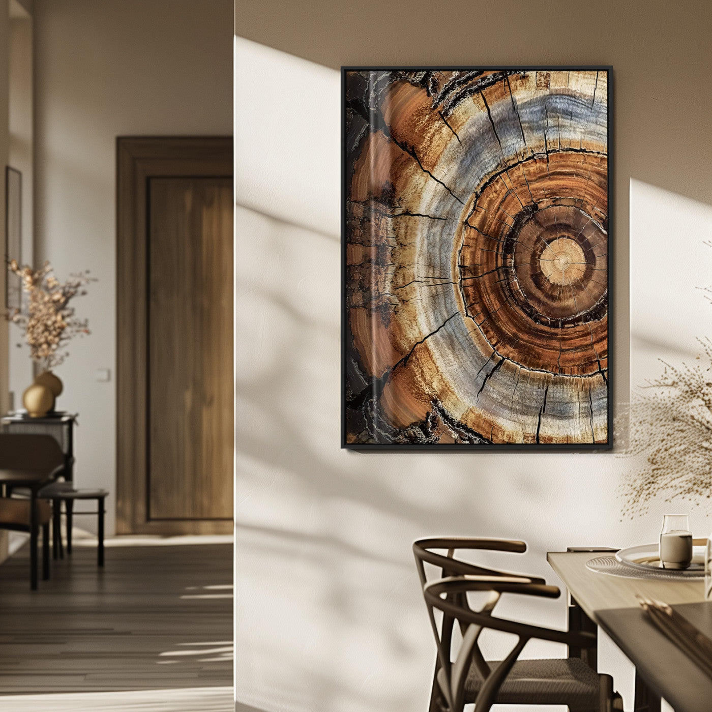 28233914-MGV-CV-24X36-Tree Rings Wall Art Canvas Print, Framed Wood Texture Art Picture Print, Rustic Pattern Perfect Rustic Organic Decor Artwork