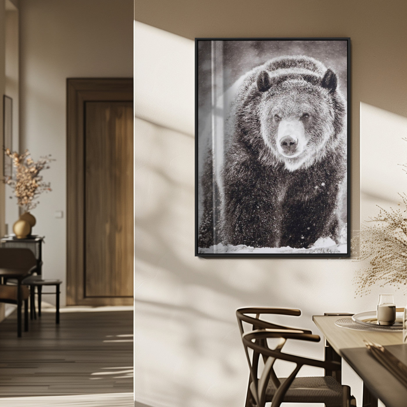 37297892-MGV-CV-24X36-Bison Portrait Wall Art Canvas Print, Framed Rustic Wall Accent Art Picture Print, Lodge Style Perfect Rustic Lodge Decor Artwork