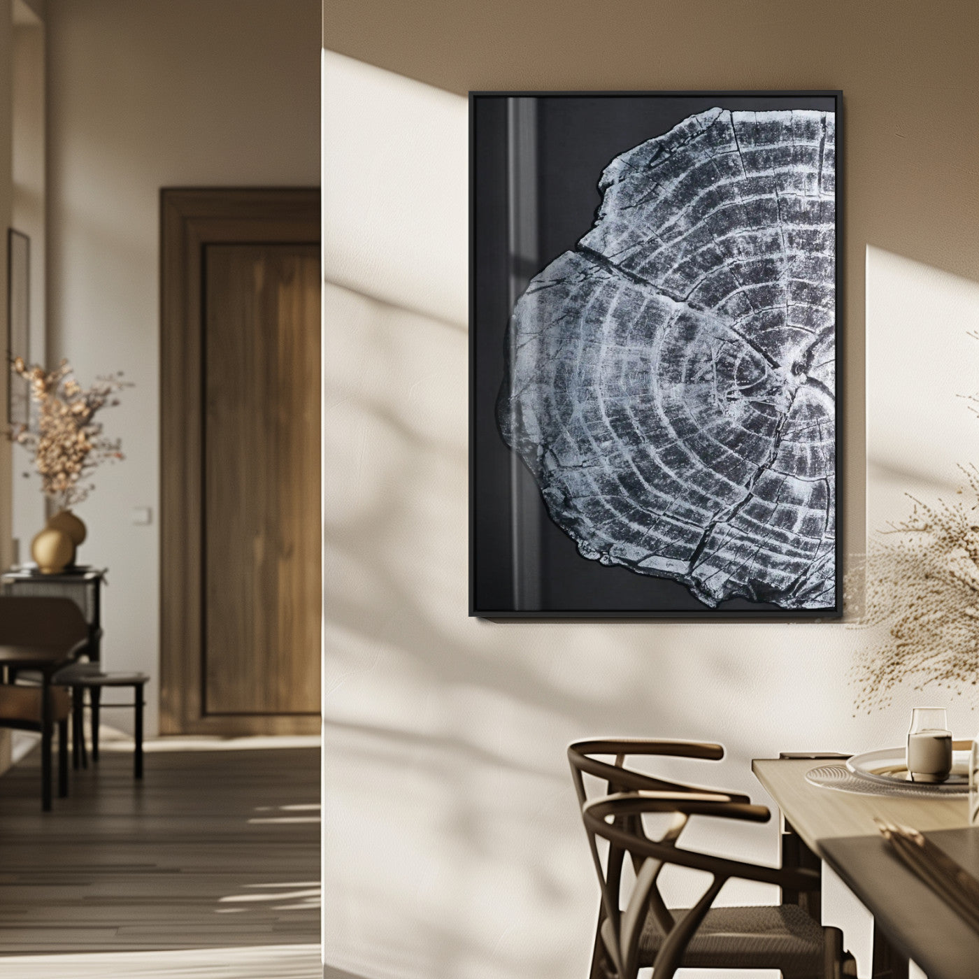 10432121-MGV-FP-48X32-3P_Black-Tree Ring Canvas Wall Art Canvas Print, Framed Rustic Wood Wall Art Picture Print, Botanical Tree Slice Perfect Modern Lodge Decor