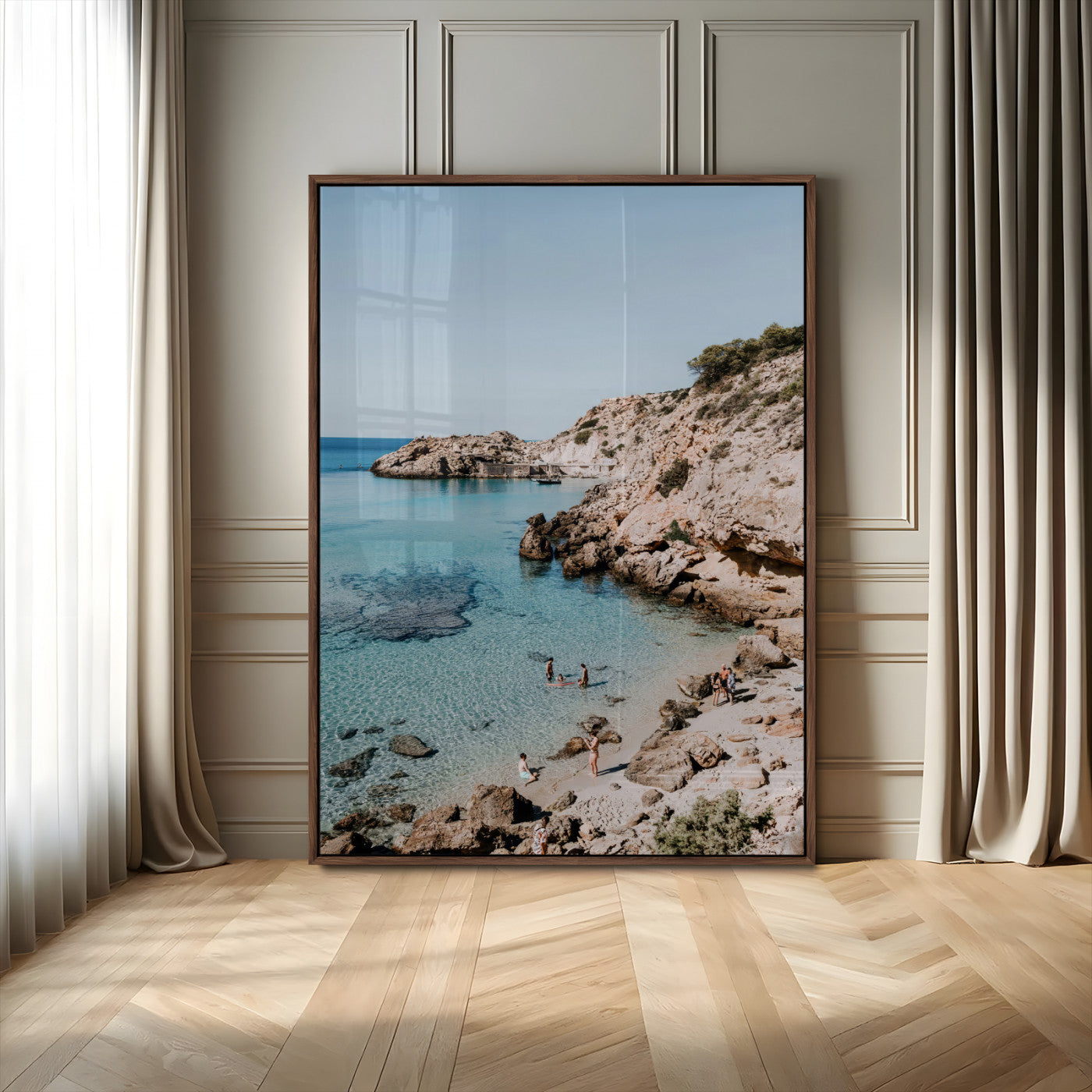 97854283-MGV-CV-24X36-Turquoise Cove Wall Art Canvas Print, Framed Ibiza Beach Art Picture Print, Mediterranean Shore Perfect Boho Coastal Decor Artwork