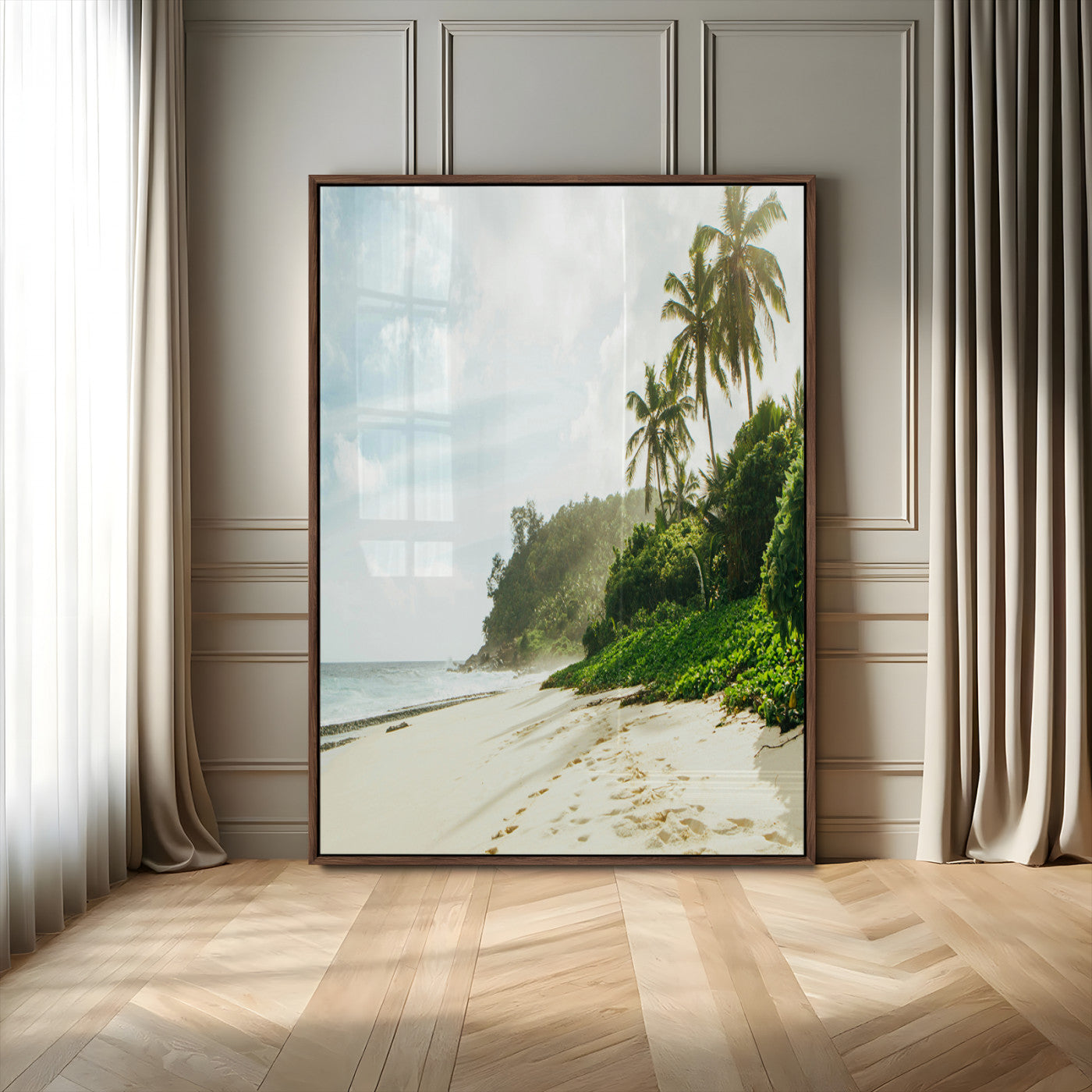 42984524-MGV-FP-48X32-3P-Relaxing Beach Wall Art Canvas Print, Framed Ocean View Art Picture Print, Coastal Serenity Perfect Tropical Coastal Decor Artwork