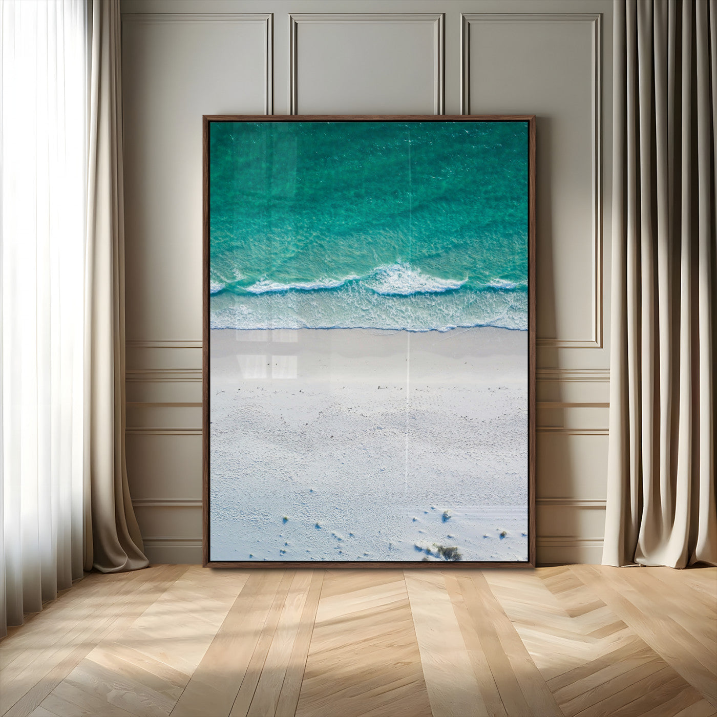 26150405-MGV-CV-24X36-Soft Waves Wall Art Canvas Print, Framed Seaside Escape Art Picture Print, Minimalist Beach Aesthetic Perfect Coastal Minimalist