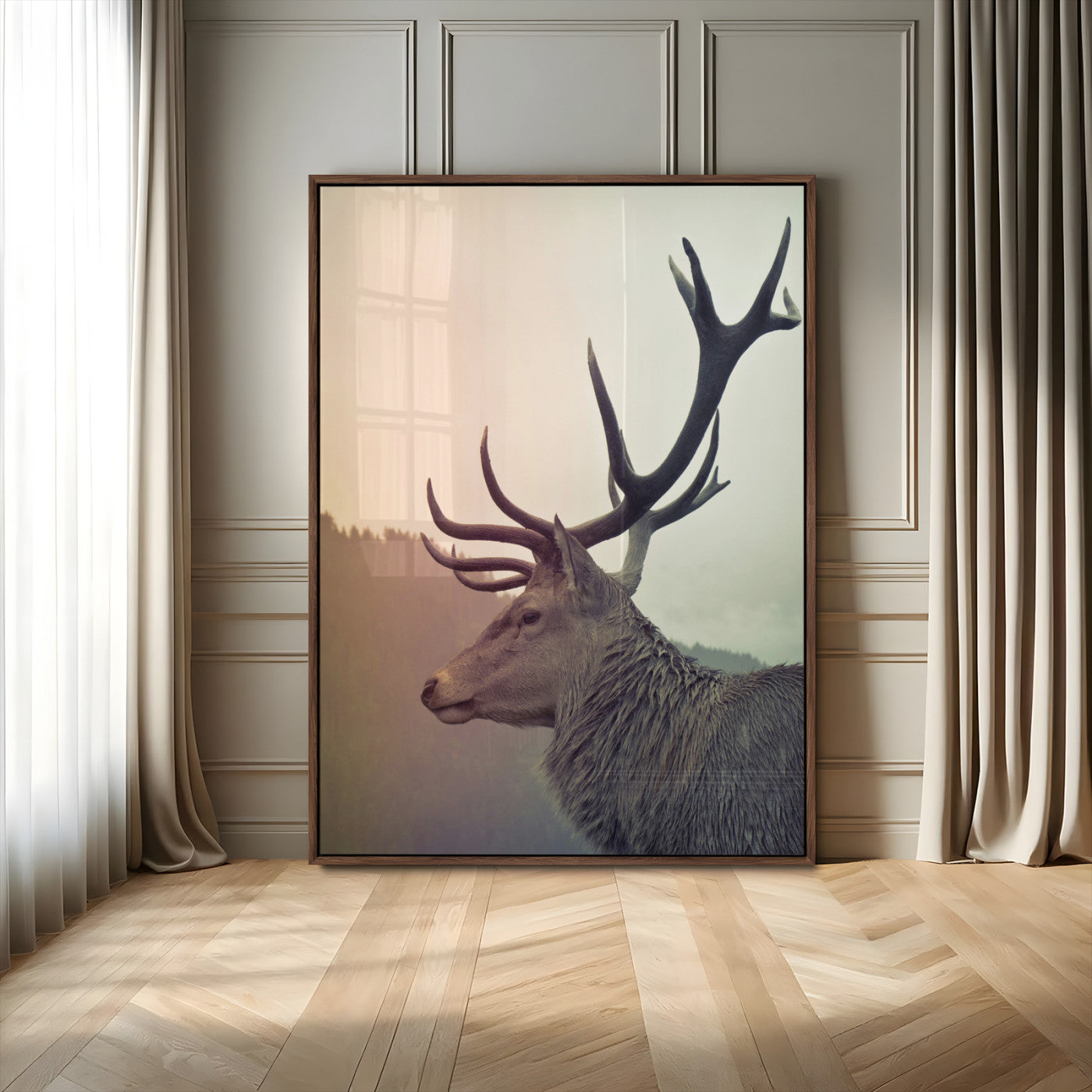 22632976-MGV-CV-24X36-Deer Canvas Print Wall Art Canvas Print, Framed Woodland Animal Decor Art Picture Print, Rustic Lodge Wall Art Perfect Rustic