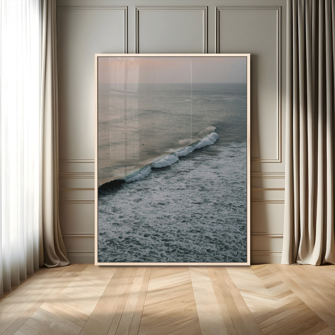 88999168-MGV-CV-24X36-Ocean Waves Wall Art Canvas Print, Framed Coastal Serenity Art Picture Print, Relaxing Ocean Perfect Modern Coastal Decor Artwork