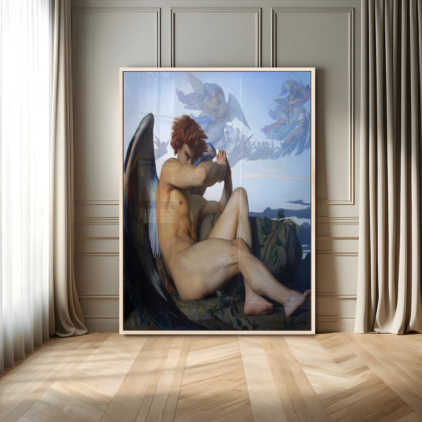 99738-MGV-CV-24X36-Fallen Angel Wall Art Canvas Print, Framed Classical Nude Art Picture Print, Renaissance Style Perfect Classical Moody Decor