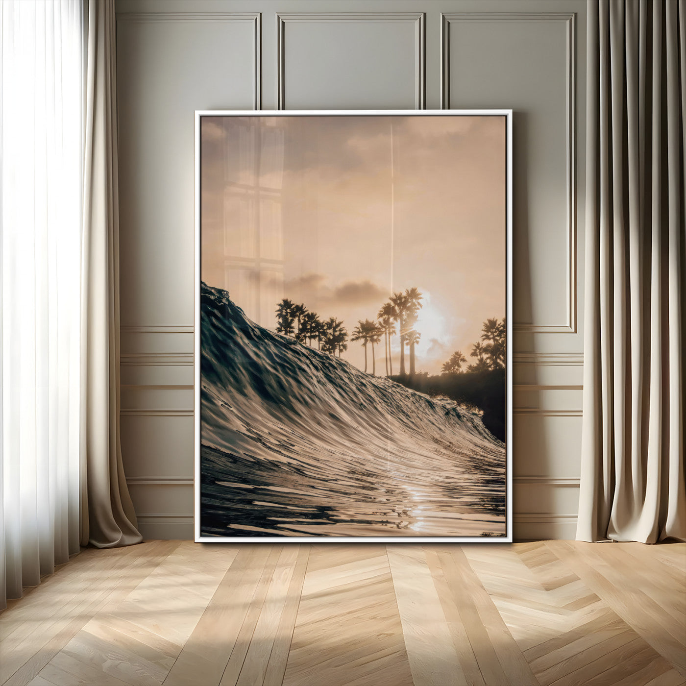 50270635-MGV-CV-24X36-Golden Hour Ocean Wall Art Canvas Print, Framed Beach Sunset Art Picture Print, Palm Trees Perfect Tropical Coastal Decor Artwork
