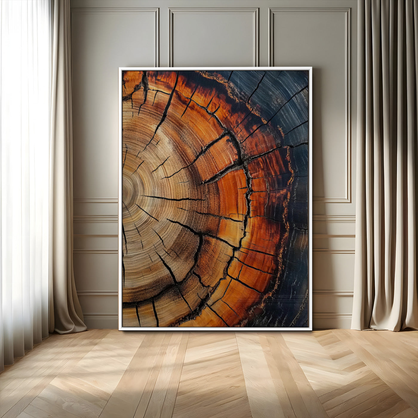 74113861-MGV-FP-48X32-3P-Tree Ring Art Wall Art Canvas Print, Framed Rustic Wood Art Art Picture Print, Timber Wall Decor Perfect Modern Rustic Decor