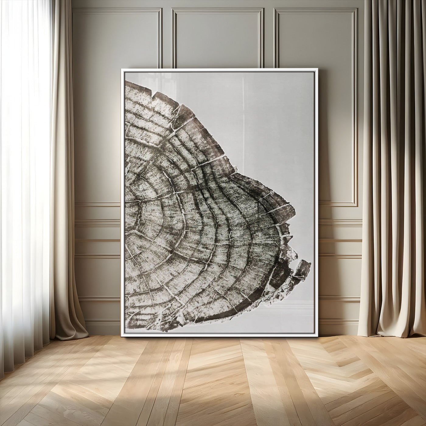 57798204-MGV-CV-24X36-Botanical Tree Ring Wall Art Canvas Print, Framed Earth Tones Art Picture Print, Tree Ring Canvas Perfect Scandinavian Minimalist