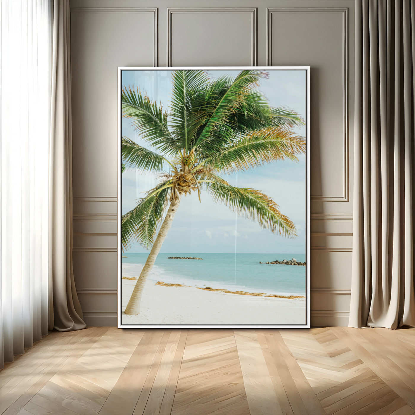 83804429-MGV-CV-24X36-Palm Tree Wall Art Canvas Print, Framed Tropical Beach Art Picture Print, Soft Sand Perfect Tropical Coastal Decor Artwork
