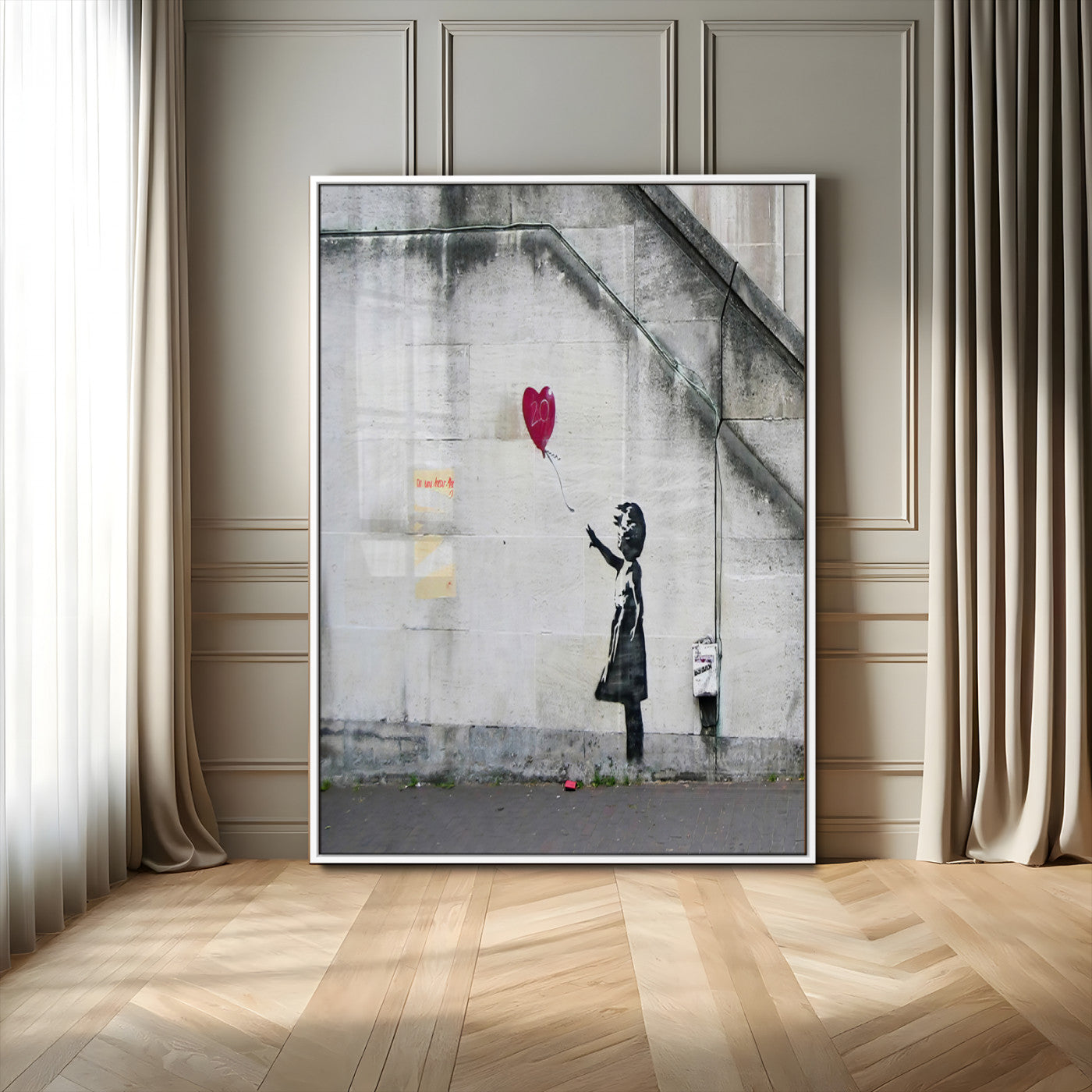 35033-MGV-CV-24X36-Balloon Girl Wall Art Canvas Print, Framed Street Banksy Art Picture Print, Urban Contrast Perfect Minimal Urban Decor Artwork