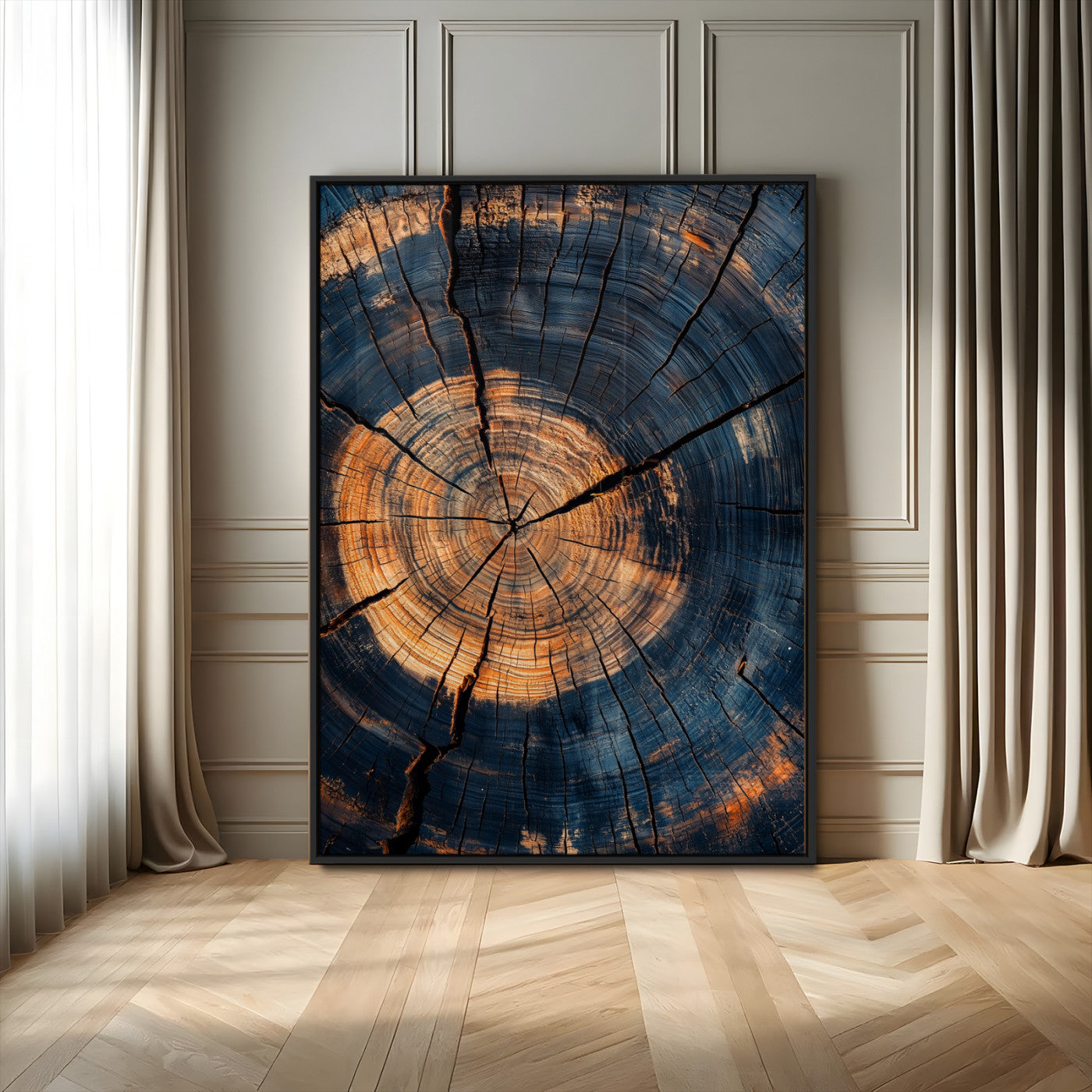 32486414-MGV-CV-24X36-Tree Rings Wall Art Canvas Print, Framed Rustic Texture Art Picture Print, Wood Grain Perfect Rustic Industrial Decor Artwork