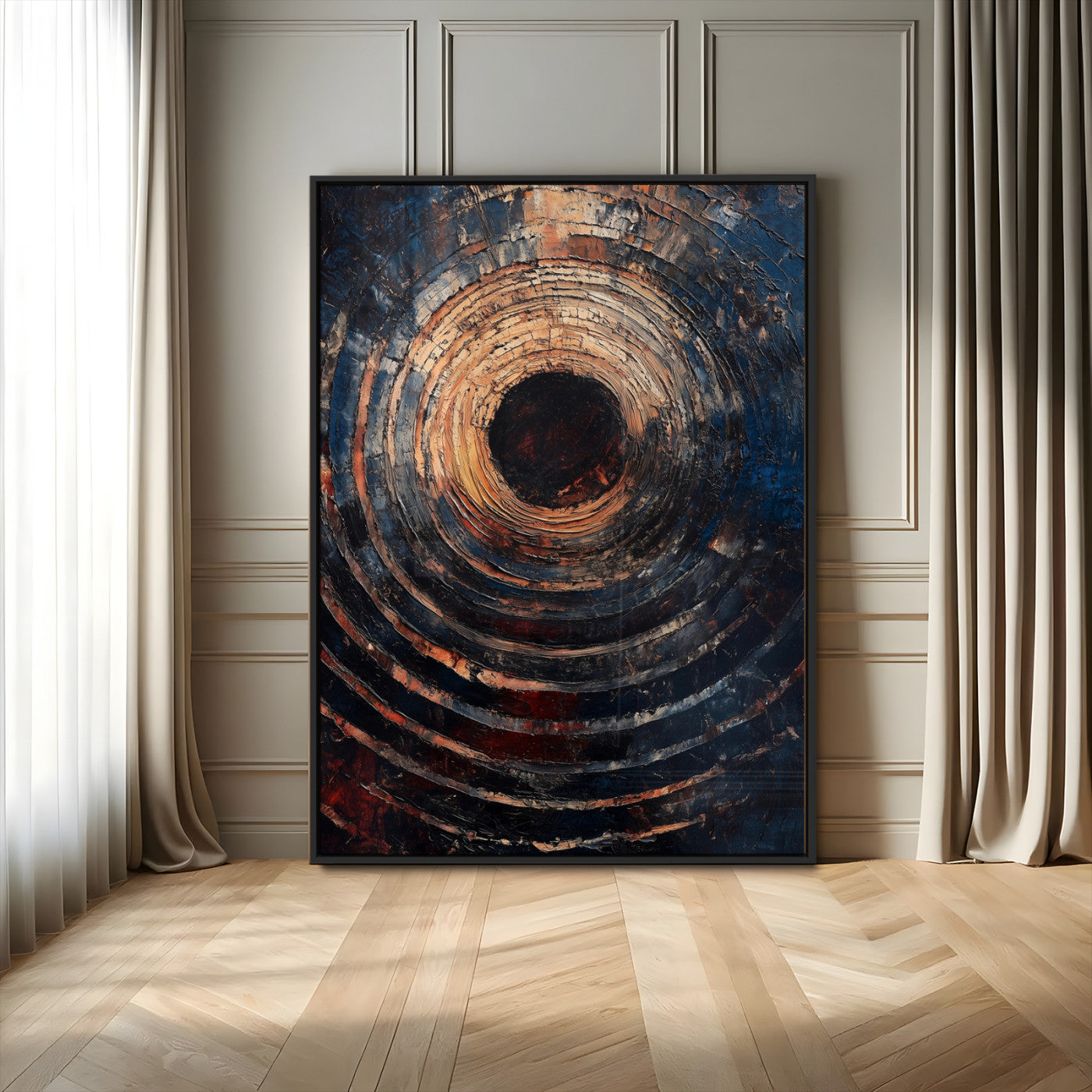 77401573-MGV-CV-24X36-Textured Spiral Wall Art Canvas Print, Framed Abstract Void Art Picture Print, Wooden Vortex Perfect Modern Industrial Decor