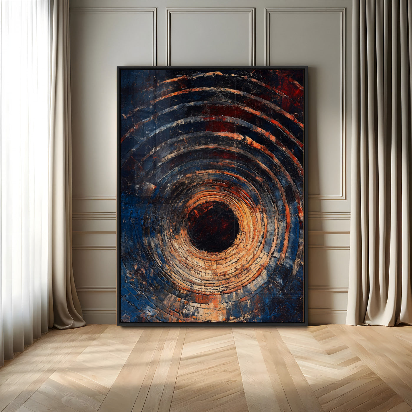 95449028-MGV-CV-24X36-Textured Spiral Wall Art Canvas Print, Framed Abstract Void Art Picture Print, Wooden Vortex Perfect Modern Industrial Decor