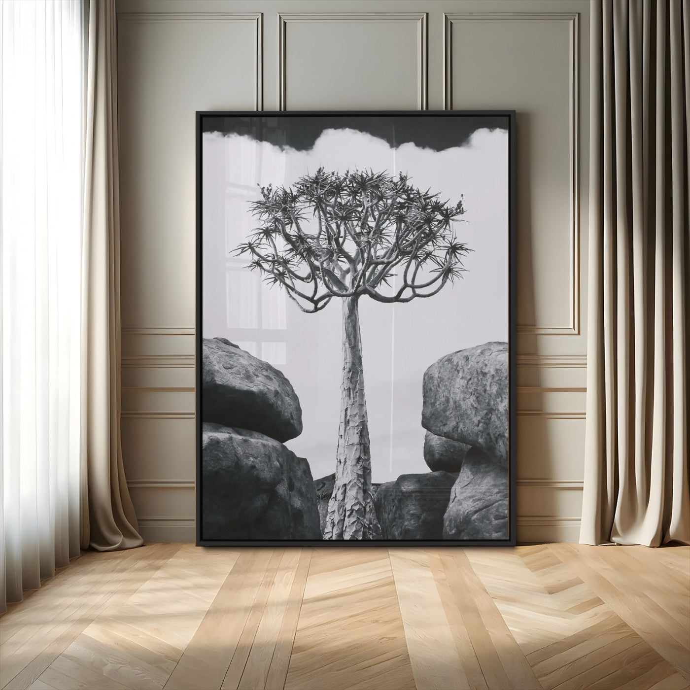 60628080-MGV-CV-24X36-Bold Tree Silhouette Wall Art Canvas Print, Framed Sculptural Tree Shape Art Picture Print, Desert Tree Perfect Modern Desert