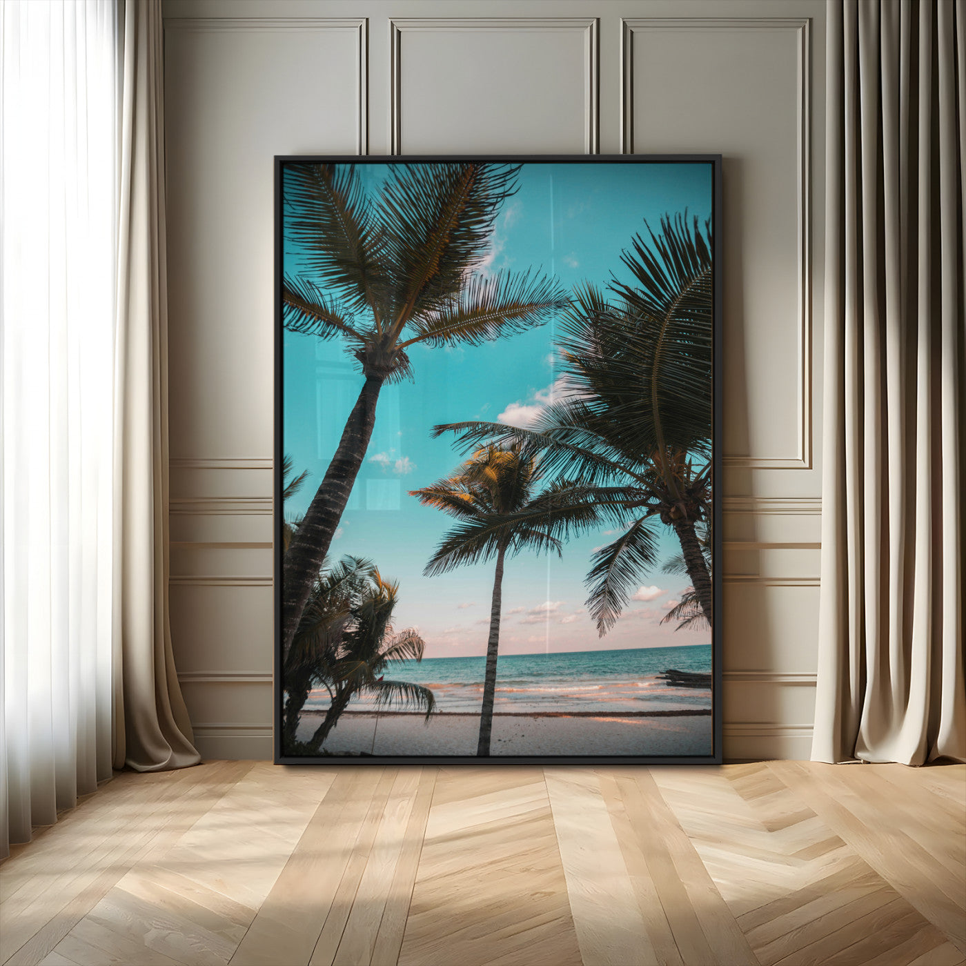 49451039-MGV-CV-24X36-Palm Trees Wall Art Canvas Print, Framed Tropical Beach Art Picture Print, Ocean Breeze Perfect Tropical Coastal Decor Artwork