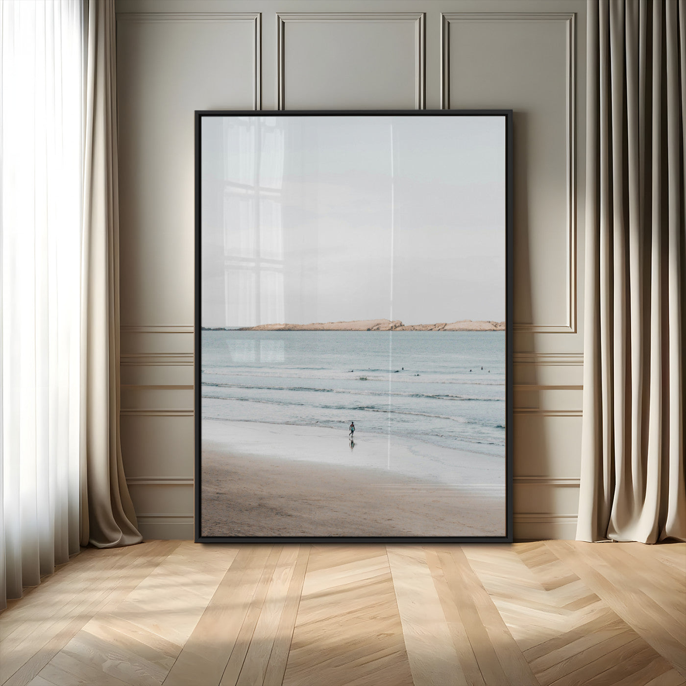 66350373-MGV-CV-24X36-Minimalist Beach Wall Art Canvas Print, Framed Soft Blue Tones Art Picture Print, Tranquil Ocean Perfect Coastal Minimalist Decor