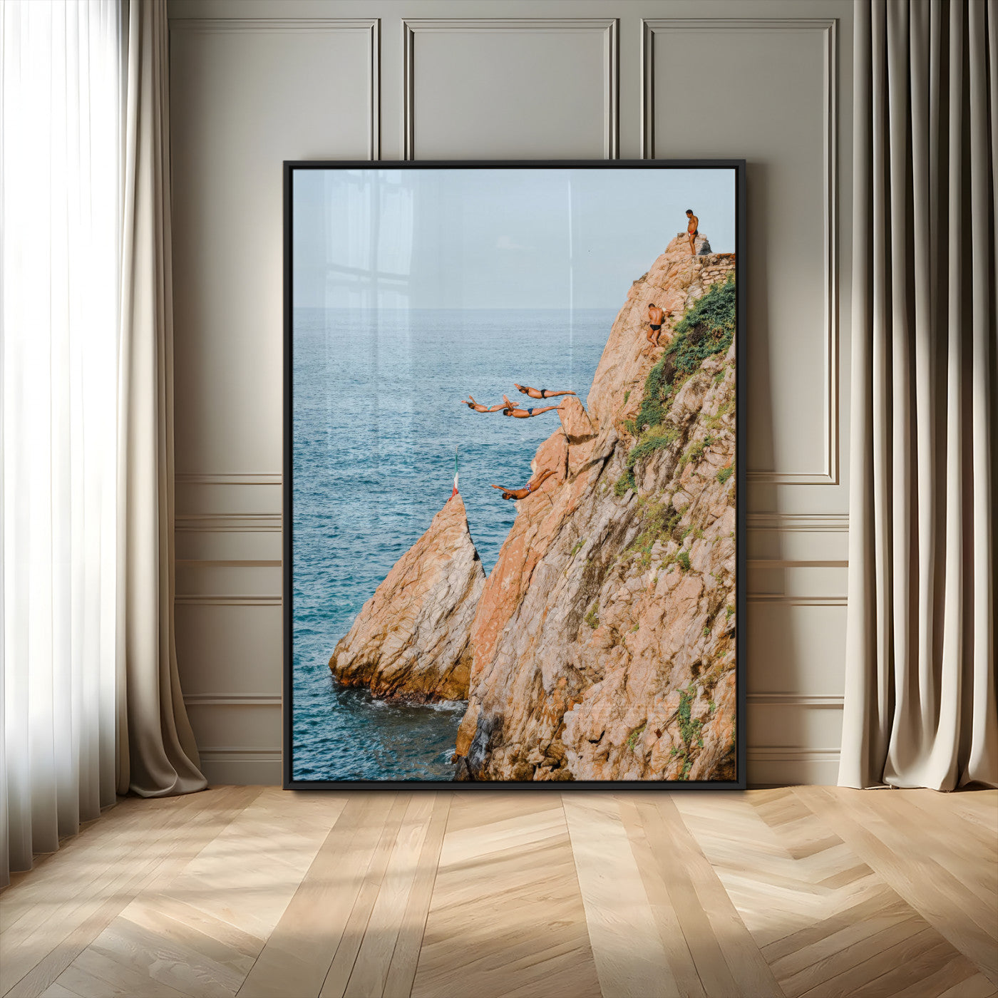13614237-MGV-CV-24X36-Cliff Diving Wall Art – Panoramic Ocean Jump Canvas Print, Extreme Sports Adventure Decor for Living Room, Office, Bedroom, Man